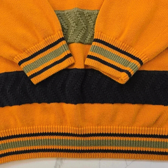 VTG A. Tagiano Y2K V-Neck Striped Cotton Sweater Green Orange Size Mens XL - Picture 4 of 10